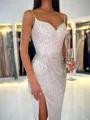 Pretty Sheath Spaghetti Straps Sequin Tea-Length Homecoming Dress