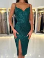 Pretty Sheath Spaghetti Straps Sequin Tea-Length Homecoming Dress
