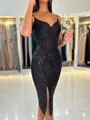 Pretty Sheath Spaghetti Straps Sequin Tea-Length Homecoming Dress
