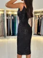 Pretty Sheath Spaghetti Straps Sequin Tea-Length Homecoming Dress
