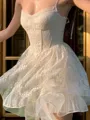 Trendy A-line Spaghetti Straps Ruffles Short/Mini Lace Corset Homecoming Dress