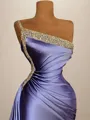 Charming Sheath One-Shoulder Rhinestone Short/Mini Silk Like Satin Homecoming Dress