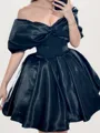 Delicate A-line Off-the-Shoulder Pleated Short/Mini Silk Like Satin Corset Homecoming Dress