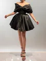 Delicate A-line Off-the-Shoulder Pleated Short/Mini Silk Like Satin Corset Homecoming Dress