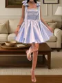 Graceful A-line Straps Bow Short/Mini Satin Corset Homecoming Dress
