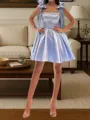 Graceful A-line Straps Bow Short/Mini Satin Corset Homecoming Dress