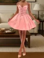 Grand A-line Spaghetti Straps Bow Short/Mini Satin Homecoming Dress