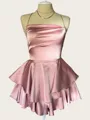 Breathtaking A-line Spaghetti Straps Cascading Ruffles Short/Mini Silk Like Satin Homecoming Dress
