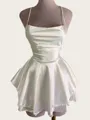 Breathtaking A-line Spaghetti Straps Cascading Ruffles Short/Mini Silk Like Satin Homecoming Dress