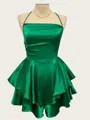 Breathtaking A-line Spaghetti Straps Cascading Ruffles Short/Mini Silk Like Satin Homecoming Dress