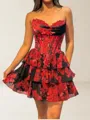 Luxurious A-line Sweetheart Cascading Ruffles Short/Mini Corset Homecoming Dress