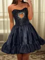 Captivating A-line Straight Rhinestone Short/Mini Silk Like Satin Homecoming Dress