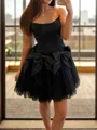Unique A-line Straight Bow Short/Mini Satin Corset Homecoming Dress