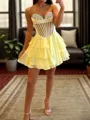 Hermosos A-line Sweetheart Cascading Ruffles Short/Mini Satin Corset Homecoming Dress