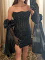 Hot Sheath Straight 1/2 Sleeves Sequin Short/Mini Corset Homecoming Dress