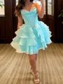 Glamorous A-line Sweetheart Cascading Ruffles Short/Mini Organza Corset Homecoming Dress