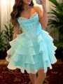 Glamorous A-line Sweetheart Cascading Ruffles Short/Mini Organza Corset Homecoming Dress