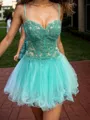 Stunning A-line Sweetheart Appliques Lace Short/Mini Tulle Corset Homecoming Dress