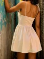 Pretty A-line Spaghetti Straps Ruffles Short/Mini Silk Like Satin Homecoming Dress