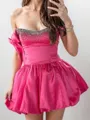 Charming A-line Straps Bow Short/Mini Satin Corset Homecoming Dress