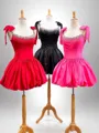 Charming A-line Straps Bow Short/Mini Satin Corset Homecoming Dress