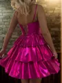 Opulent A-line Straps Cascading Ruffles Short/Mini Metallic Satin Corset Homecoming Dress