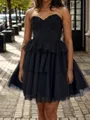 Stunning A-line Sweetheart Cascading Ruffles Short/Mini Tulle Corset Homecoming Dress