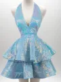 Gorgeous A-line Halter Cascading Ruffles Short/Mini Homecoming Dress