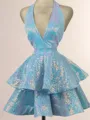 Gorgeous A-line Halter Cascading Ruffles Short/Mini Homecoming Dress