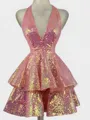 Gorgeous A-line Halter Cascading Ruffles Short/Mini Homecoming Dress