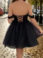 Perfect A-line Off-the-Shoulder Ruffles Short/Mini Tulle Corset Homecoming Dress