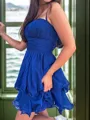 Unique A-line Spaghetti Straps Ruffles Short/Mini Chiffon Corset Homecoming Dress