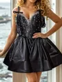 Pretty A-line V-Neck Beading Short/Mini Silk Like Satin Corset Homecoming Dress
