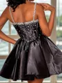 Pretty A-line V-Neck Beading Short/Mini Silk Like Satin Corset Homecoming Dress