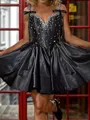 Pretty A-line V-Neck Beading Short/Mini Silk Like Satin Corset Homecoming Dress