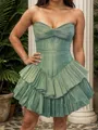 Delicate A-line Sweetheart Ruffles Short/Mini Taffeta Corset Homecoming Dress