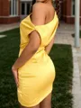 Splendid Sheath One-Shoulder Pleated Short/Mini Silk Like Satin Corset Homecoming Dress