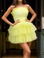 Enchanting A-line Straight Cascading Ruffles Short/Mini Tulle Corset Homecoming Dress
