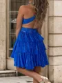 Gorgeous A-line V-Neck Cascading Ruffles Short/Mini Homecoming Dress