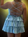 Classy A-line V-Neck Cascading Ruffles Short/Mini Corset Homecoming Dress