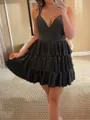 Classy A-line V-Neck Cascading Ruffles Short/Mini Corset Homecoming Dress