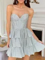 Hermosos A-line Sweetheart Cascading Ruffles Short/Mini Stretch Crepe Homecoming Dress