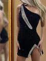 Fashion Sheath One-Shoulder Sequin Short/Mini Velvet Sequins Homecoming Dress