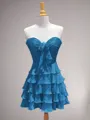 Glam A-line Sweetheart Cascading Ruffles Short/Mini Chiffon Corset Homecoming Dress