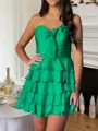 Glam A-line Sweetheart Cascading Ruffles Short/Mini Chiffon Corset Homecoming Dress