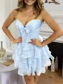 Glam A-line Sweetheart Cascading Ruffles Short/Mini Chiffon Corset Homecoming Dress