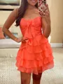 Glam A-line Sweetheart Cascading Ruffles Short/Mini Chiffon Corset Homecoming Dress