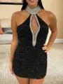 Pretty Sheath Halter Rhinestone Short/Mini Homecoming Dress