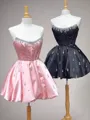 Charming A-line Straight Rhinestone Short/Mini Satin Corset Homecoming Dress