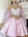 Exquisite A-line Sweetheart Short Sleeves Sequin Short/Mini Satin Corset Homecoming Dress